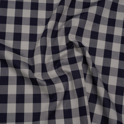Cotton Shirting - Gray and Dark Navy Big Checks - Deadstock