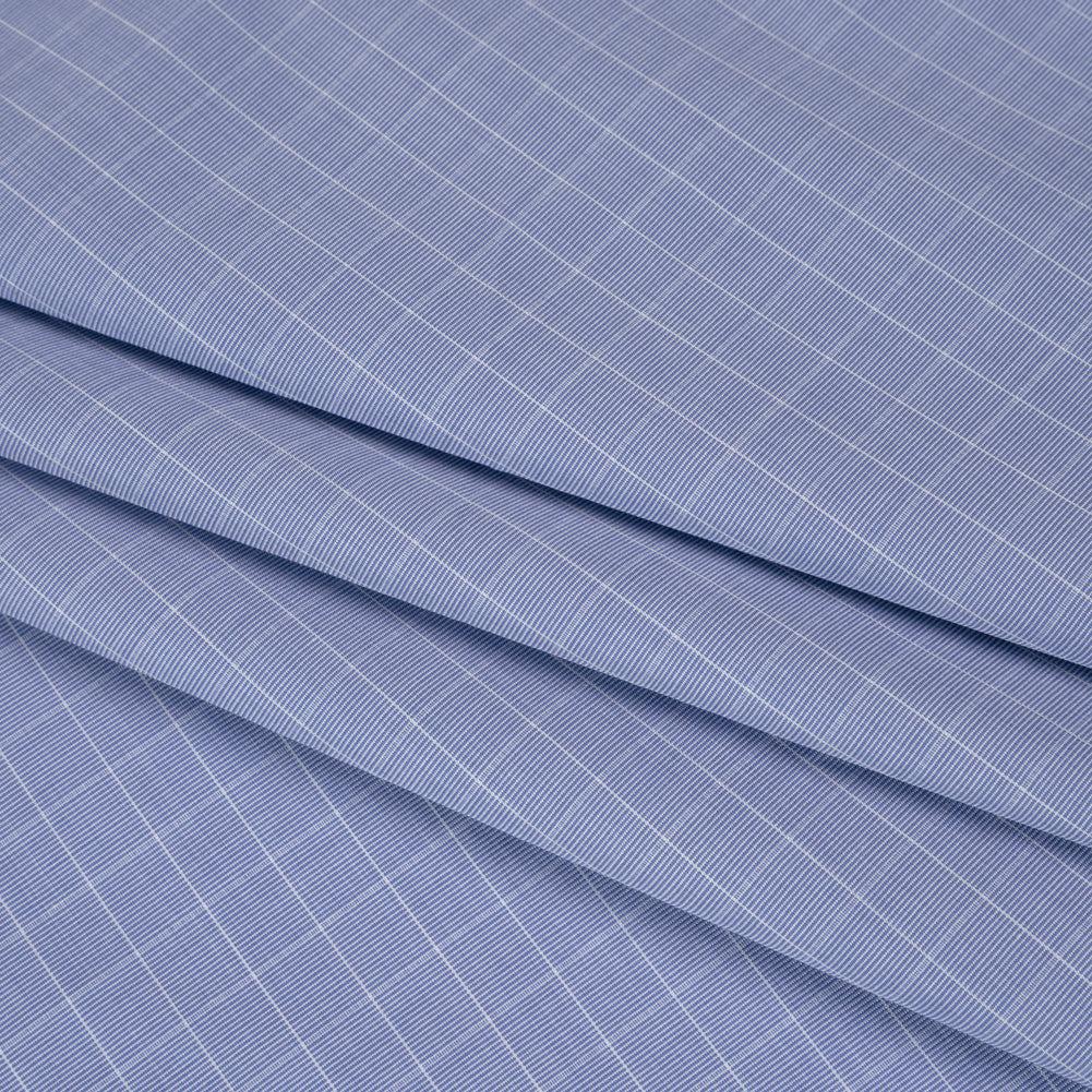 Cotton Shirting - Blue and White Subtle Windowpane Checks - Deadstock Folded
