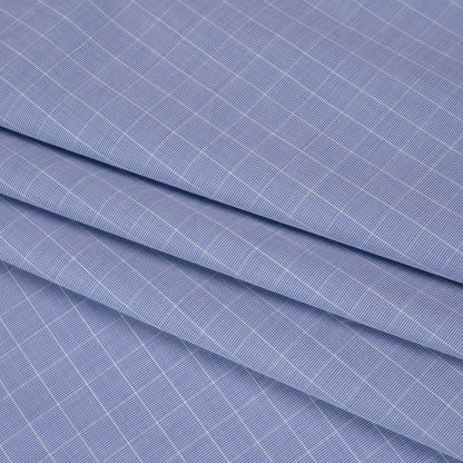 Cotton Shirting - Blue and White Subtle Windowpane Checks - Deadstock Folded