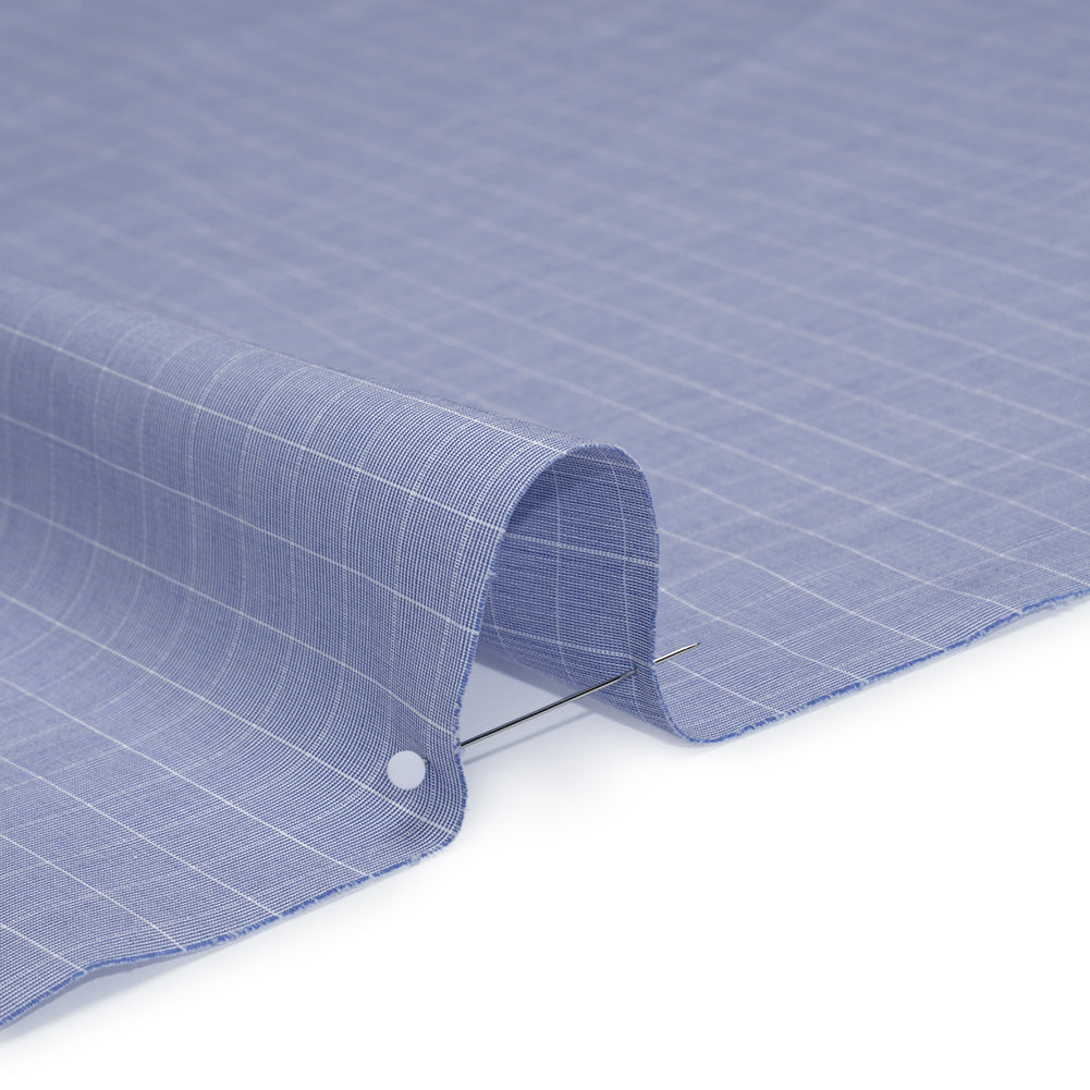 Cotton Shirting - Blue and White Subtle Windowpane Checks - Deadstock Detail