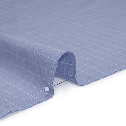 Cotton Shirting - Blue and White Subtle Windowpane Checks - Deadstock Detail