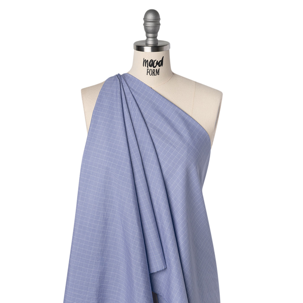 Cotton Shirting - Blue and White Subtle Windowpane Checks - Deadstock Drape