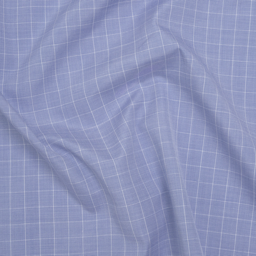 Cotton Shirting - Blue and White Subtle Windowpane Checks - Deadstock