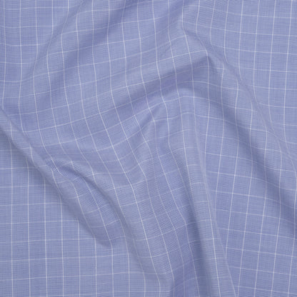 Cotton Shirting - Blue and White Subtle Windowpane Checks - Deadstock