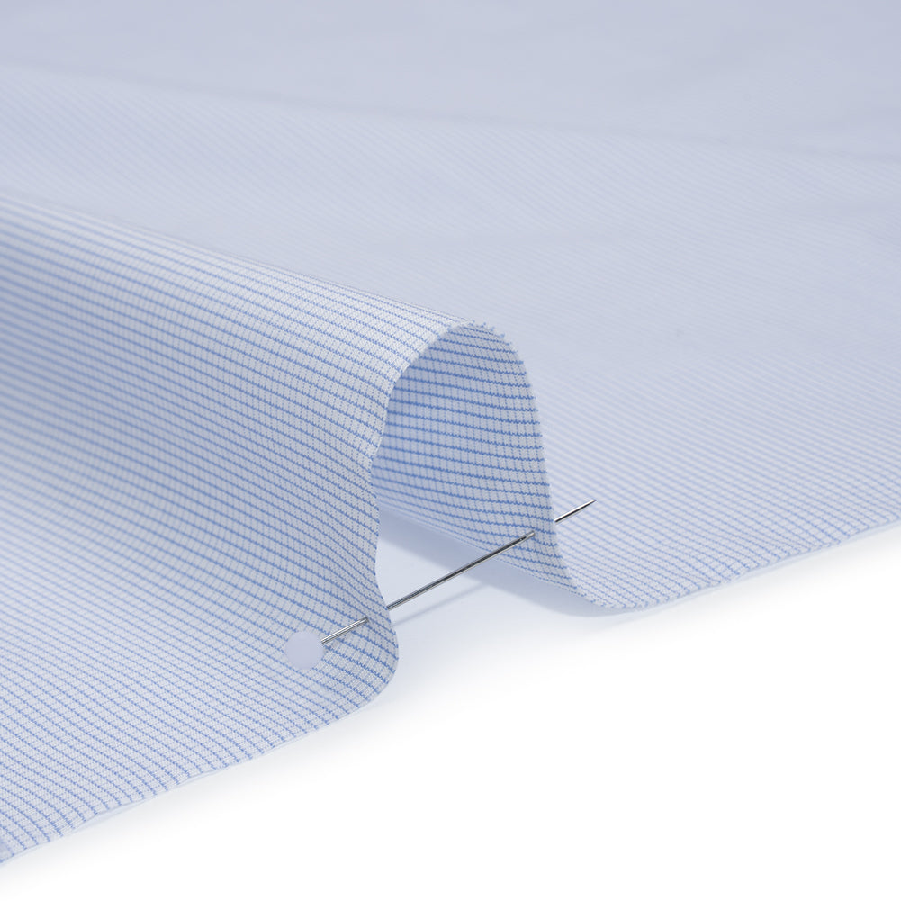Cotton Shirting - Light Blue and White Micro Checks - Designer Deadstock