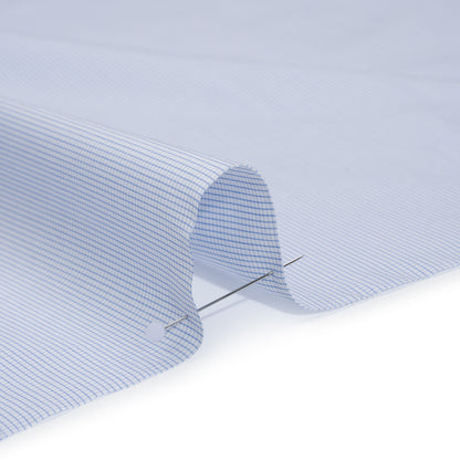 Cotton Shirting - Light Blue and White Micro Checks - Designer Deadstock