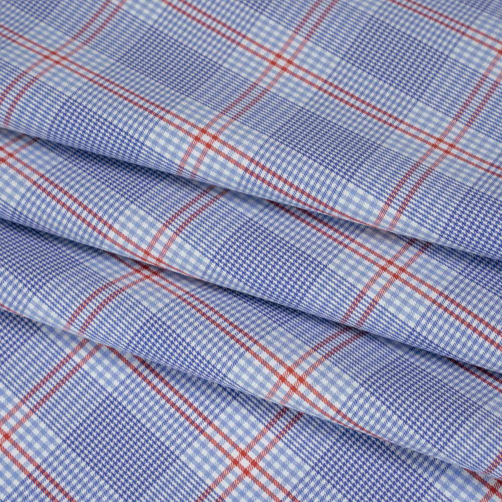 Soft Cotton Twill Shirting - Blue, Red and White Plaid - Deadstock Folded