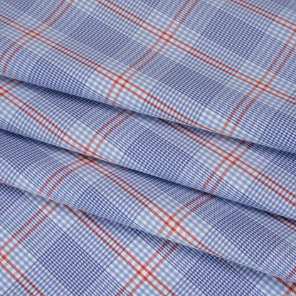 Soft Cotton Twill Shirting - Blue, Red and White Plaid - Deadstock Folded