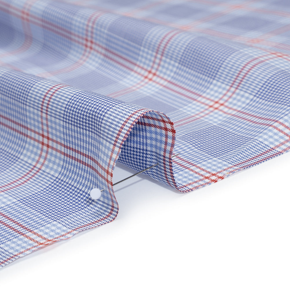 Soft Cotton Twill Shirting - Blue, Red and White Plaid - Deadstock Detail