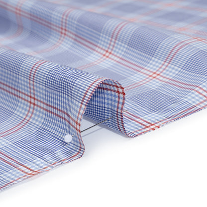 Soft Cotton Twill Shirting - Blue, Red and White Plaid - Deadstock Detail