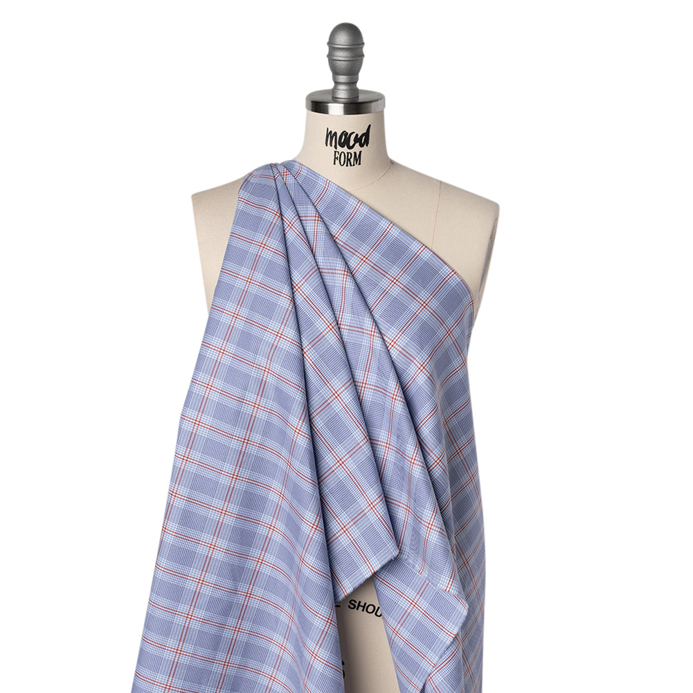 Soft Cotton Twill Shirting - Blue, Red and White Plaid - Deadstock Drape