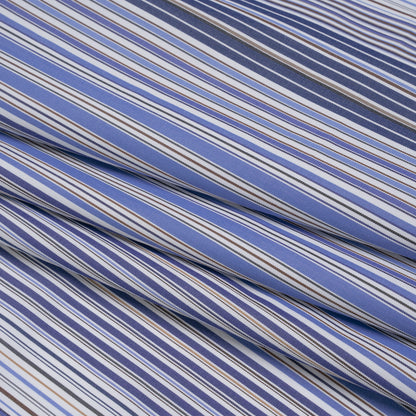 Cotton Shirting - Blue, Brown and White Barcode Stripes - Designer Deadstock