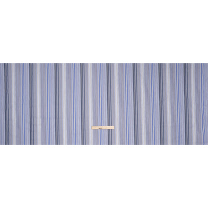 Cotton Shirting - Blue, Brown and White Barcode Stripes - Designer Deadstock