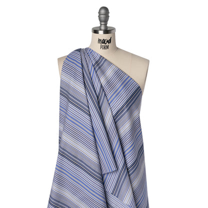 Cotton Shirting - Blue, Brown and White Barcode Stripes - Designer Deadstock
