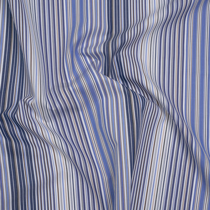 Cotton Shirting - Blue, Brown and White Barcode Stripes - Designer Deadstock