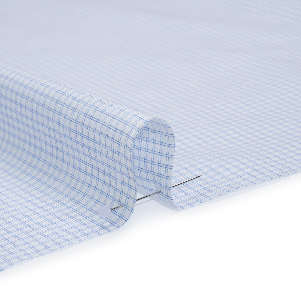 Cotton Twill Shirting - Pale Blue and White Checks - Deadstock - Detail