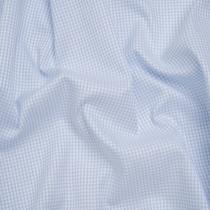 Cotton Twill Shirting - Pale Blue and White Checks - Deadstock