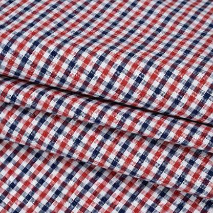 Cotton Oxford Shirting - Red, Navy and White Tattersall Check - Deadstock Folded