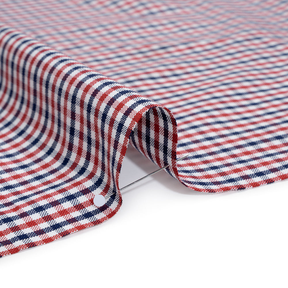 Cotton Oxford Shirting - Red, Navy and White Tattersall Check - Deadstock Detail