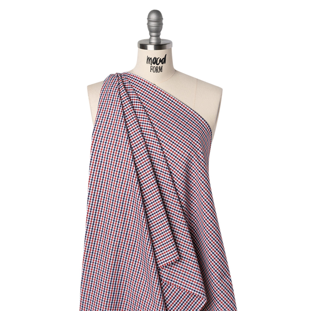 Cotton Oxford Shirting - Red, Navy and White Tattersall Check - Deadstock Drape