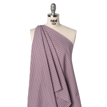 Cotton Oxford Shirting - Red, Navy and White Tattersall Check - Deadstock Drape