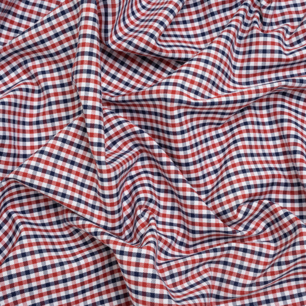 Cotton Oxford Shirting - Red, Navy and White Tattersall Check - Deadstock