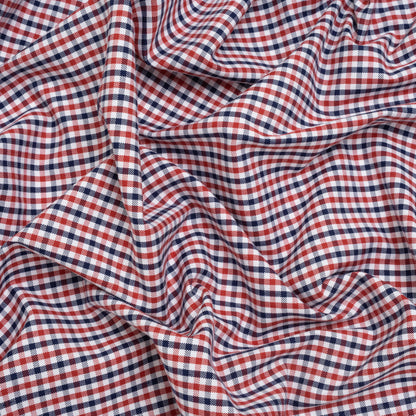Cotton Oxford Shirting - Red, Navy and White Tattersall Check - Deadstock
