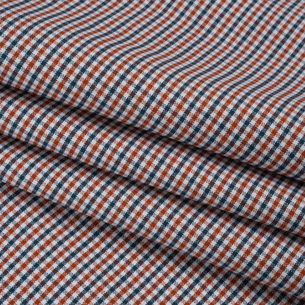 Cotton Oxford Shirting - Burnt Orange, Navy and White Tattersall Check - Deadstock - Folded
