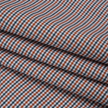 Cotton Oxford Shirting - Burnt Orange, Navy and White Tattersall Check - Deadstock