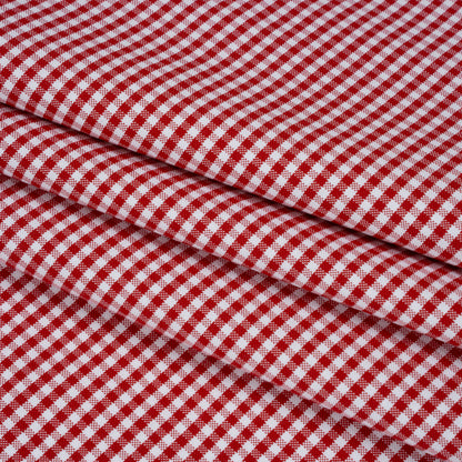 Cotton Oxford Shirting - Red and White Gingham Check - Deadstock Folded