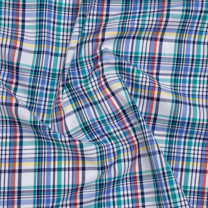Cotton Twill Shirting - Blue, Green and Navy Colorful Plaid - Deadstock