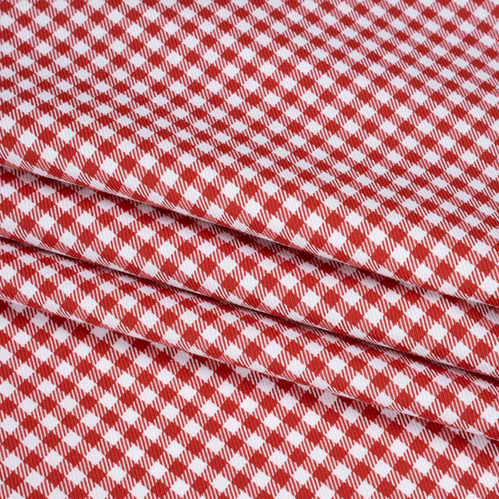 Cotton Twill Shirting - Red and White Gingham Check - Designer Deadstock