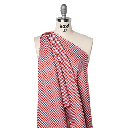 Cotton Twill Shirting - Red and White Gingham Check - Designer Deadstock