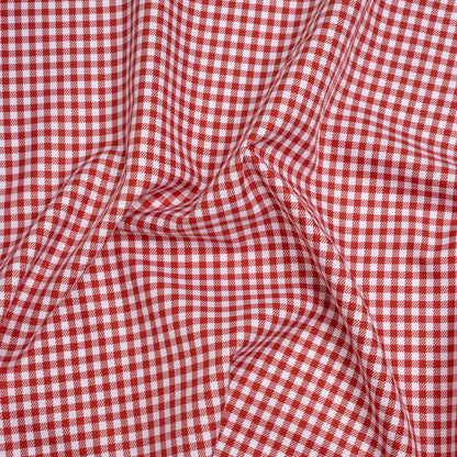 Cotton Twill Shirting - Red and White Gingham Check - Designer Deadstock