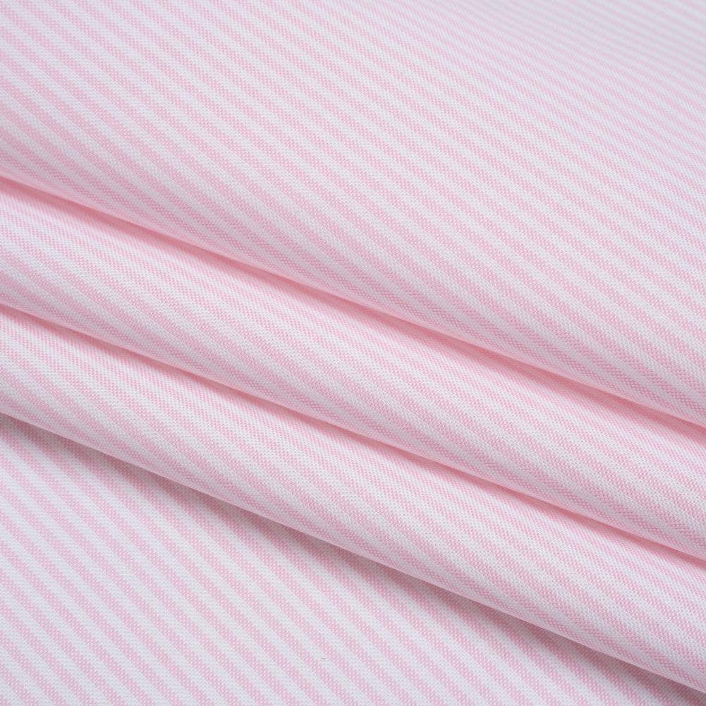 Cotton Shirting - Light Pink and White Candy Stripes - Designer Deadstock Folded