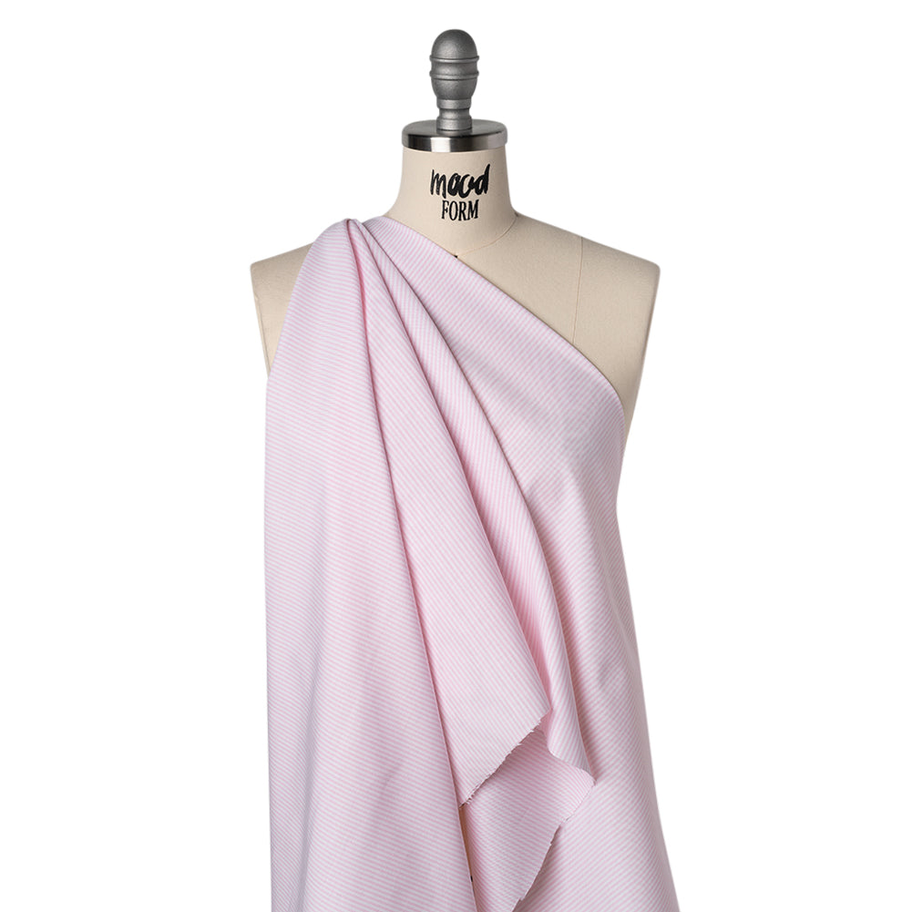 Cotton Shirting - Light Pink and White Candy Stripes - Designer Deadstock Drape