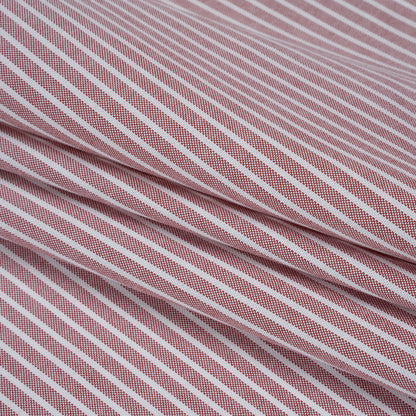 Cotton Oxford Shirting - Dark Red and White Stripes - Designer Deadstock