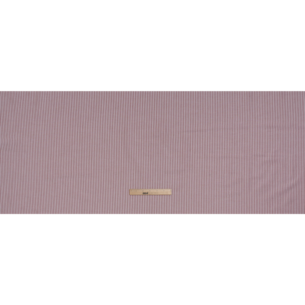Cotton Oxford Shirting - Dark Red and White Stripes - Designer Deadstock