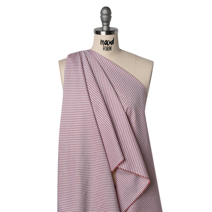 Cotton Oxford Shirting - Dark Red and White Stripes - Designer Deadstock