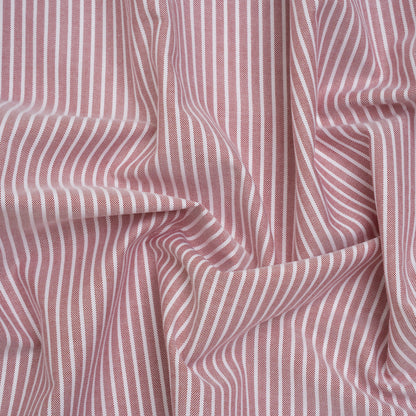 Cotton Oxford Shirting - Dark Red and White Stripes - Designer Deadstock