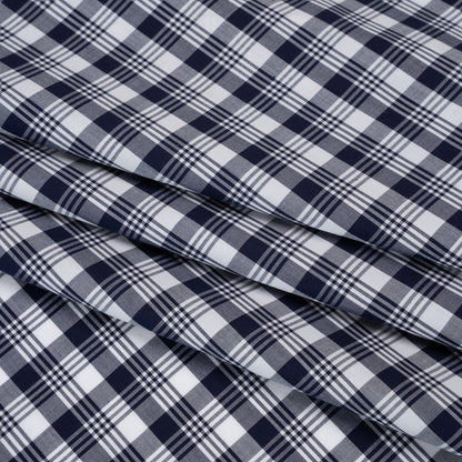 Cotton Shirting - Navy Blue and White Classic Plaid - Deadstock