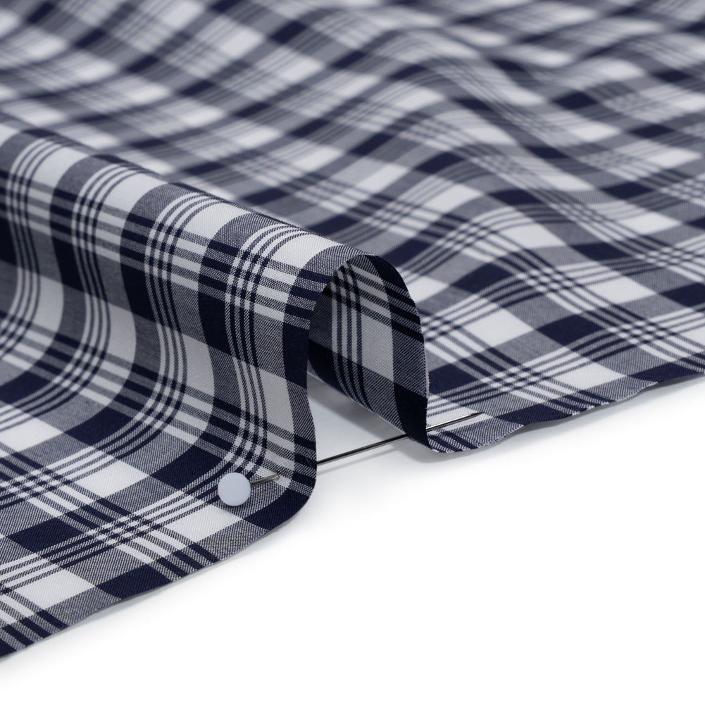 Cotton Shirting - Navy Blue and White Classic Plaid - Deadstock