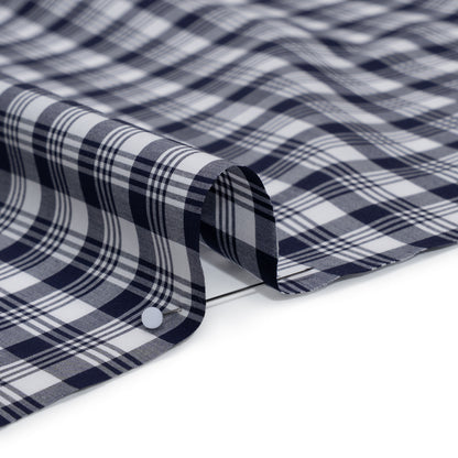 Cotton Shirting - Navy Blue and White Classic Plaid - Deadstock