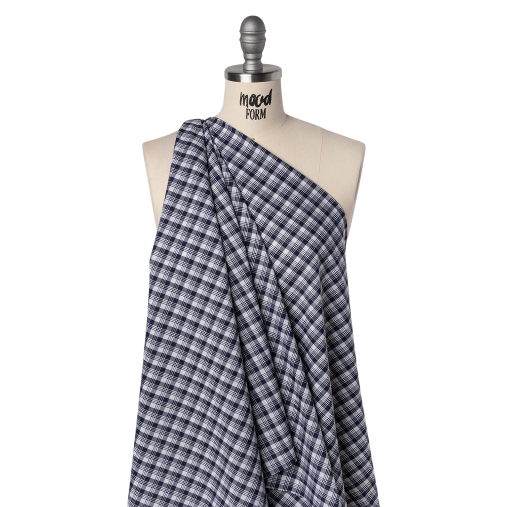 Cotton Shirting - Navy Blue and White Classic Plaid - Deadstock