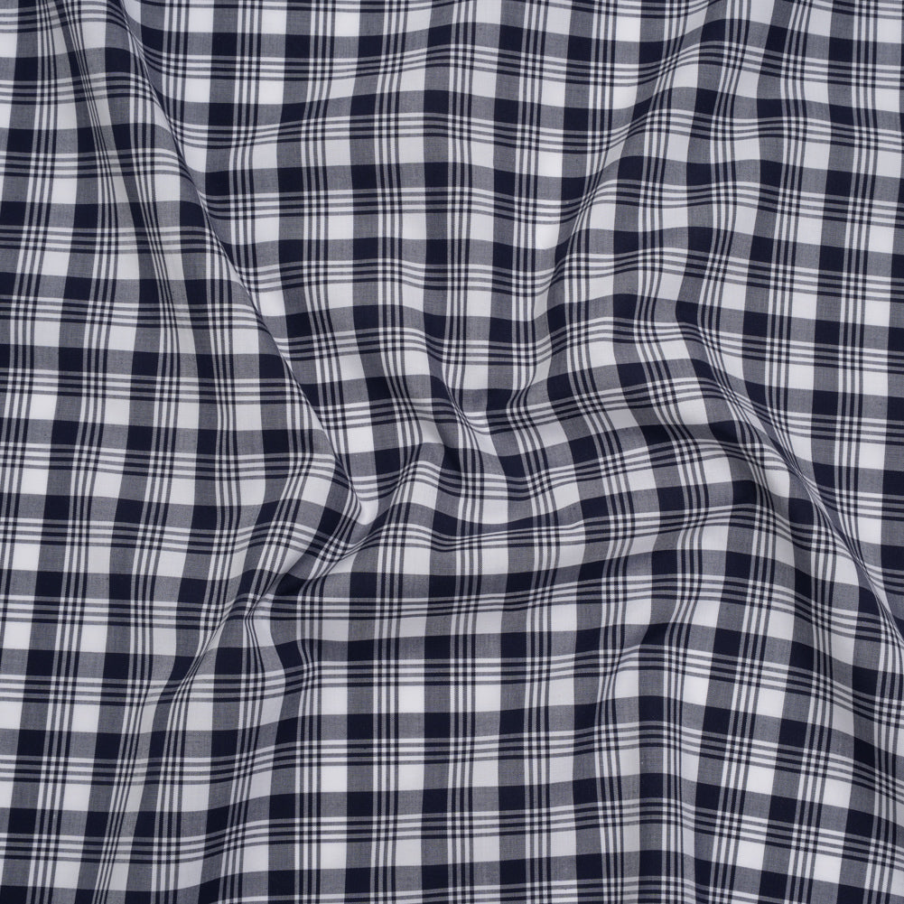 Cotton Shirting - Navy Blue and White Classic Plaid - Deadstock