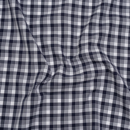 Cotton Shirting - Navy Blue and White Classic Plaid - Deadstock