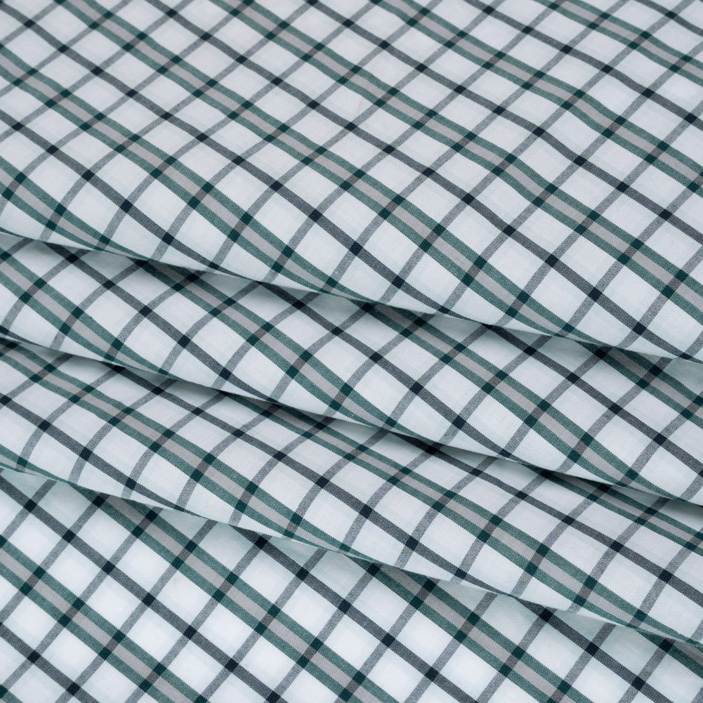 Cotton Shirting - Black, Green and White Shadow Plaid - Deadstock