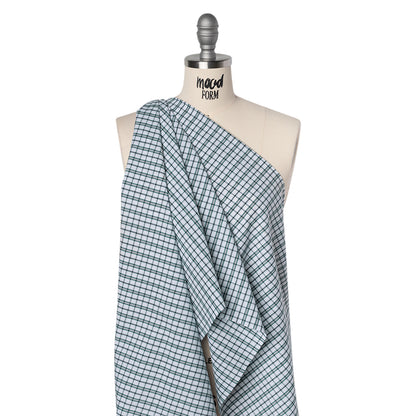 Cotton Shirting - Black, Green and White Shadow Plaid - Deadstock