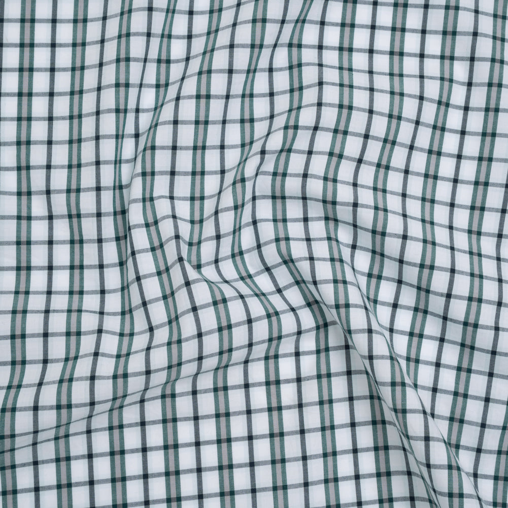 Cotton Shirting - Black, Green and White Shadow Plaid - Deadstock