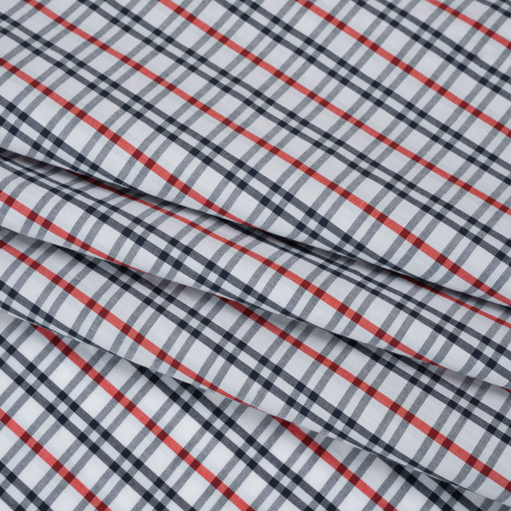 Cotton Shirting - Midnight Navy, Red and White Plaid - Deadstock - Folded